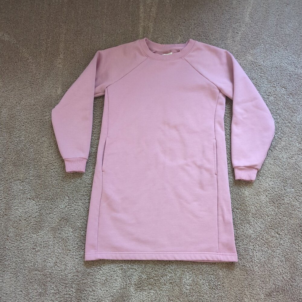 Pact Cotton Fleece Long Sleeve Sweater Dress Pink Size Small